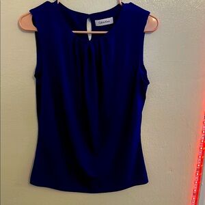 Calvin Klein Blue Sleeveless Pleated Blouse